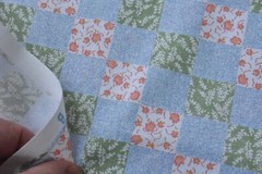 By 1/2 Yd, Vintage /Pastel Peach Green Blue Faux-Checkerboard-Quilt/Jaftex,P9763