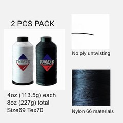 Sissewpro Bonded Nylon Thread 69 Upholstery T70 #69 210D/3, 1xWhite+1xBlack