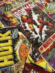 Marvel Comic Books Cotton Quilt Weight Fabric 25×35″ Iron Man Hulk Spiderman