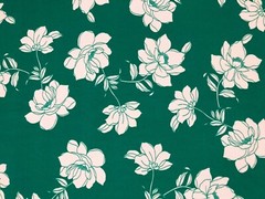 Techno Crepe Fabric-Green White Flowers-TCRP069-Sold by the Yard