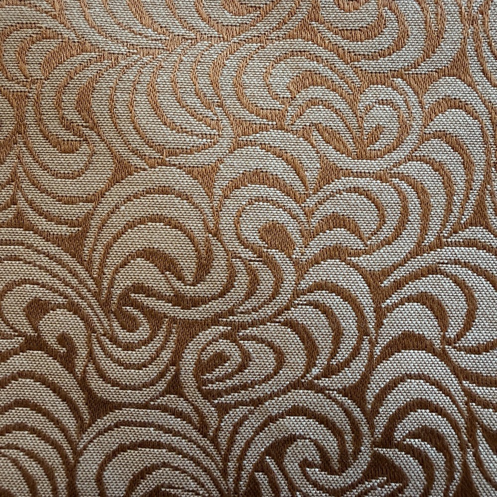 VTG Jacquard Abstract Swirl Scroll Upholstery Fabric Golden Caramel Ivory 98×54