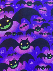 Halloween Bat Fabric Remnant Lot 3 Pc Glitter Neon Green Purple Cotton Gothic