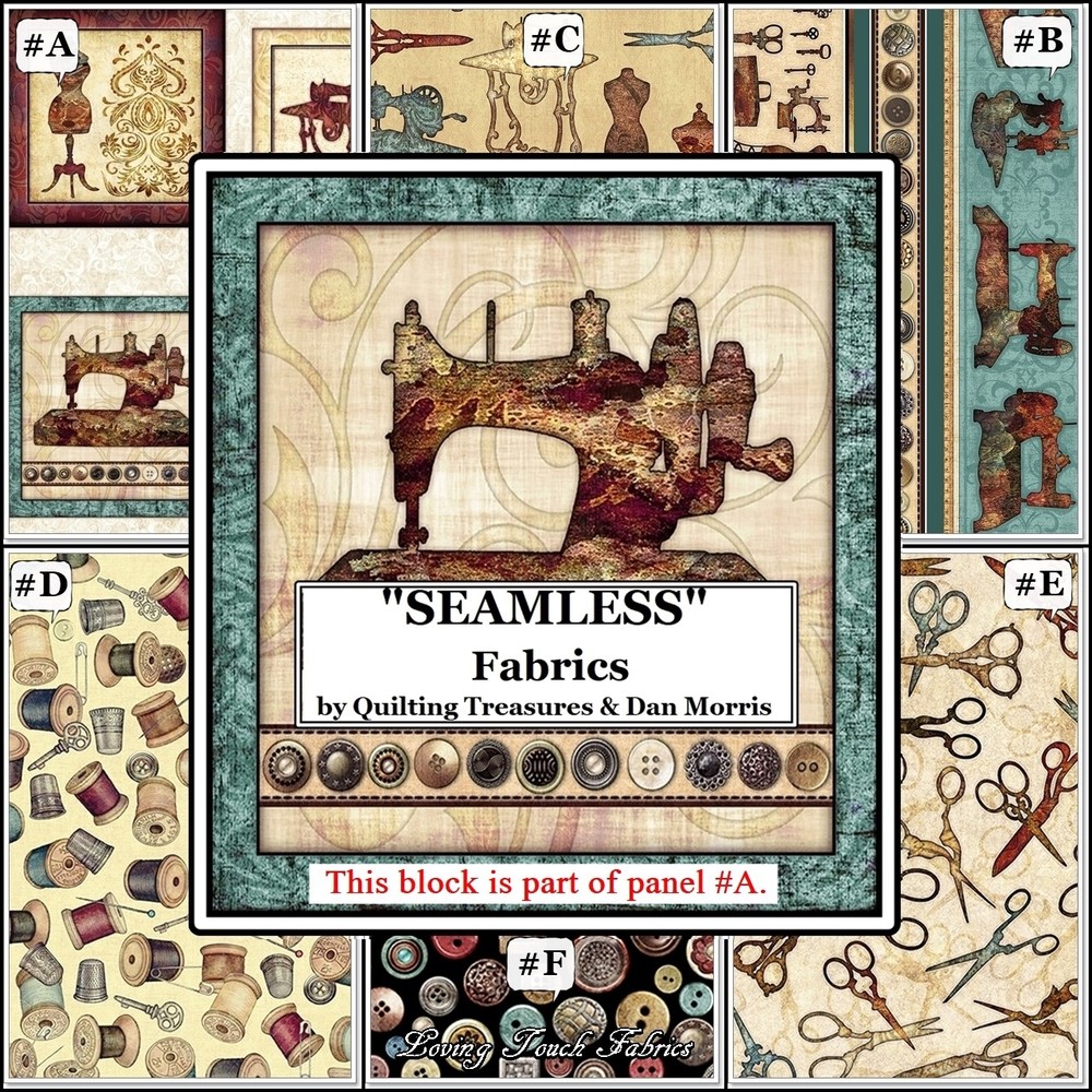 QT D MORRIS “SEAMLESS” SEWING THEME NOTIONS FABRICS (SELECTION)