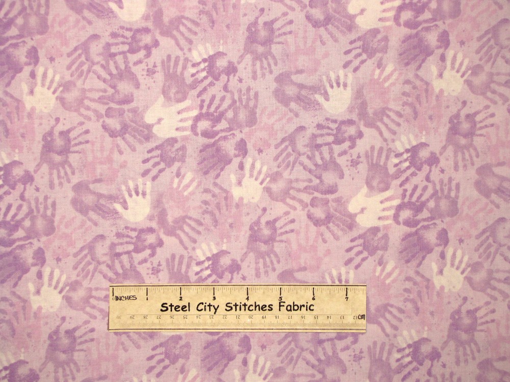 Makower UK Little Bake Sticky Hand Prints Kids Hands Allover Cotton Fabric YARD