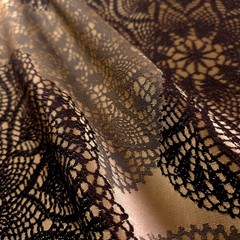 Faux Crochet Drapery Fabric Gold Brown Doily Lace Medallion 60″ Wide By The Yard