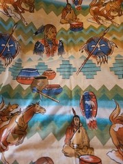 Vtg Native American Theme Polyester Fabric Remnant Piece One Way Stretch 41 X 60