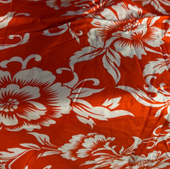 Vintage Bright Orange & White Hawaiian Floral Cotton Fabric 45″ x 3.5 Yards