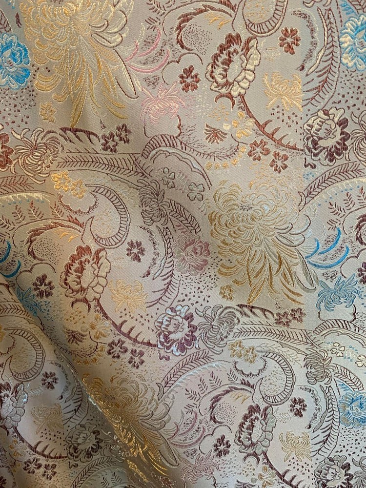 Gold Mums Floral Flourish – Faux Silk Brocade Jacquard Fabric