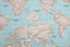 WORLD MAP 2 Globe Atlas Furnishing Fabric Cotton Material 55” wide SKY BLUE