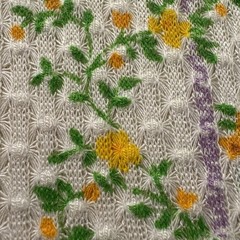 Vintage Fabric Sewing Craft Knit Small Flowers White Yellow Green 2.33 Yards