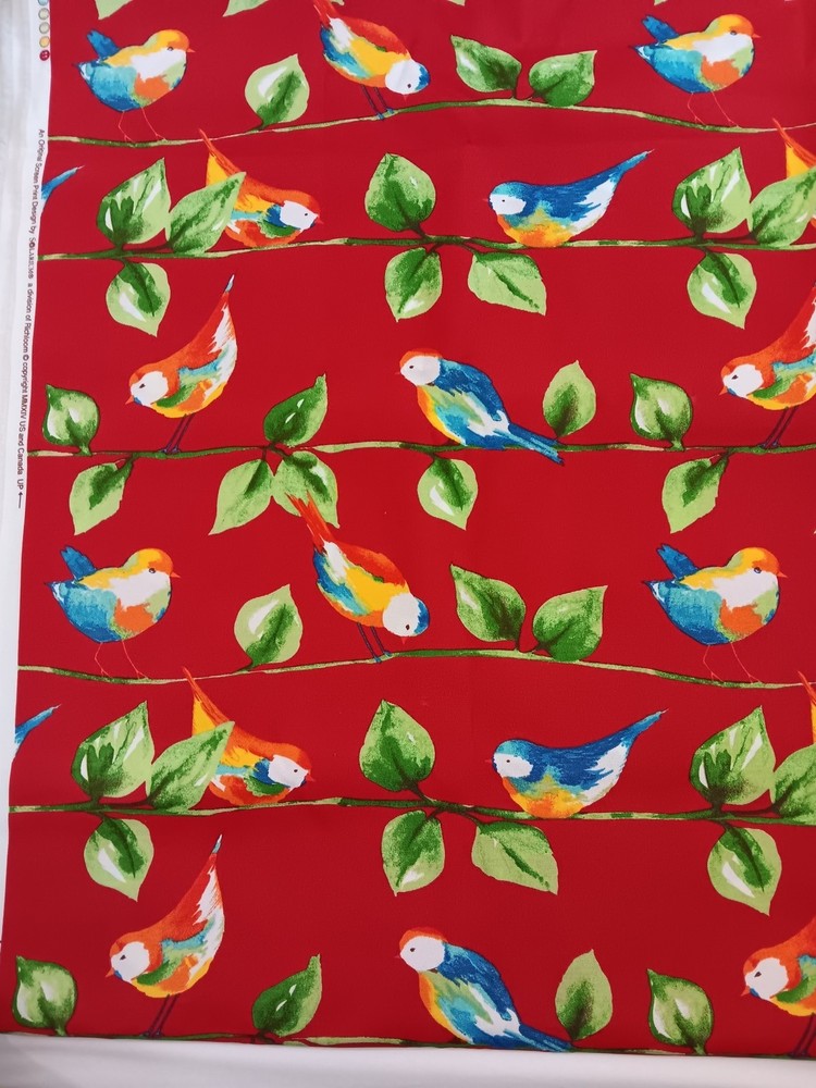 1 7/8 yd Solarium Richloom Fabric Red with BIRDS Screen Print Upholstery