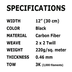 5 FT x 12″ – Carbon Fiber FABRIC-2×2 Twill WEAVE-3K/220g