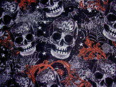 GOTHIC SKULLS SPIDERS AND SPIDER WEBS AND STARS COTTON FABRIC 32″X44″ 7/8 YD