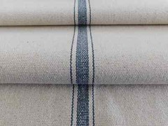 Grain Sack | Feed Sack Fabric | Blue 3 Stripe | Beige Background | 54″ Wide