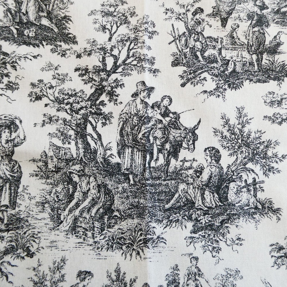 Waverly Rustic Toile Fabric Black & White 54×102 inches Country Life Scenes