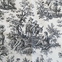 Waverly Rustic Toile Fabric Black & White 54×102 inches Country Life Scenes