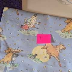 DESTASH Lot of 3 Fabric Pieces Multicolor Map Purple Dots Blue Cow Moon Cat