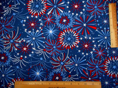 Patriotic Fabric 1 Yard Red White Blue Fireworks on Navy 4th of July Cotton Vtg