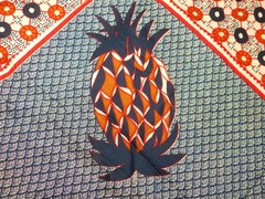 Nida Nzito KHANGA Pampa Ya TANZANIA Cotton FABRIC Panel 40×60″ Red Black Pineapp