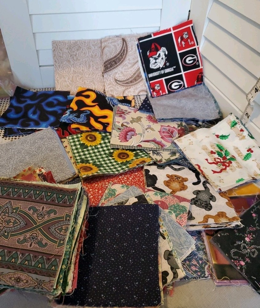 Fabric Quilting Squares 4×4 Lot 1lb 1oz Cotton Calico Prints Scraps Patchwork