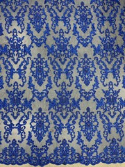 Helena-B ROYAL BLUE Embroidered Damask Pattern with Faux Pearls and Beads on Me