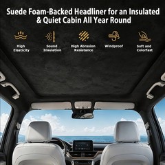Black Suede Headliner Fabric 120″L×60″W Foam Backing Car Roof Liner Trim |