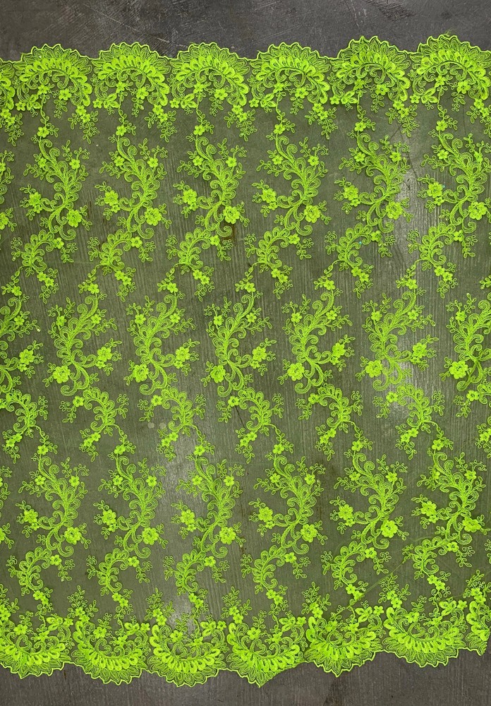 Melody NEON LIME GREEN Polyester Floral Embroidery with Sequins on Mesh Lace Fa