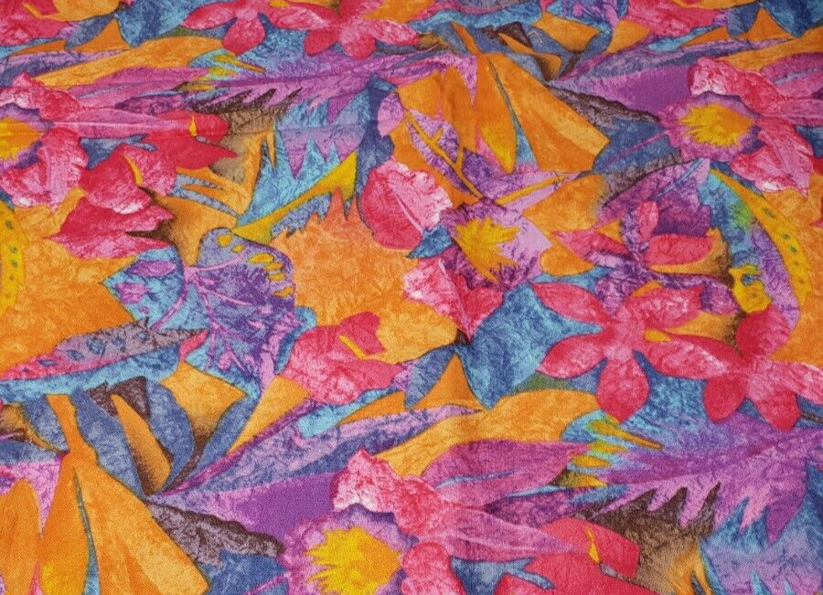 Hobby Lobby Fabric 2 Yards Floral Nature Bright Design #J2964 Japan Orange Pink