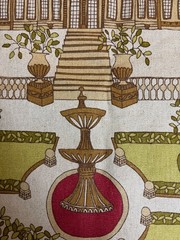 Fabric Lot 2 Yds 34 In 54 W Architectural Theme Tan Green Red Uphol Heavy Weight