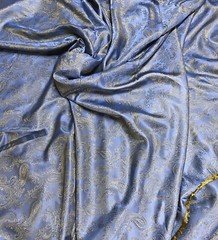 Paisley Woven Brocade NONSTATIC Poly Viscose Satin Feel Fabric Blue Shot Gold