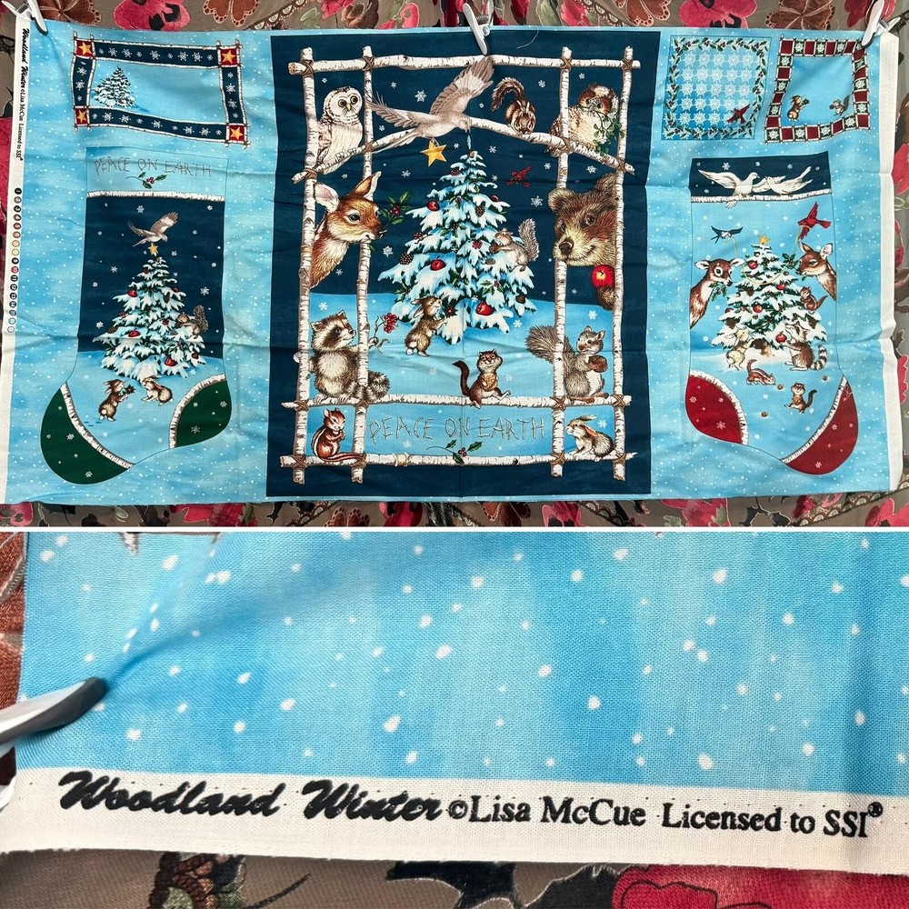 Vintage Lisa McCue Woodland Winter Fabric Panel SSI Quilting Sew Kit 23×44”