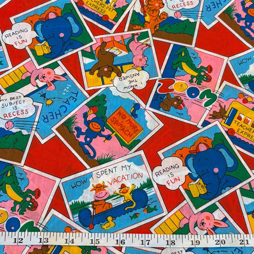 Summer Vacation Fabric 42″ Sq Yard Back To School Primary Vtg VIP Cranston Kids
