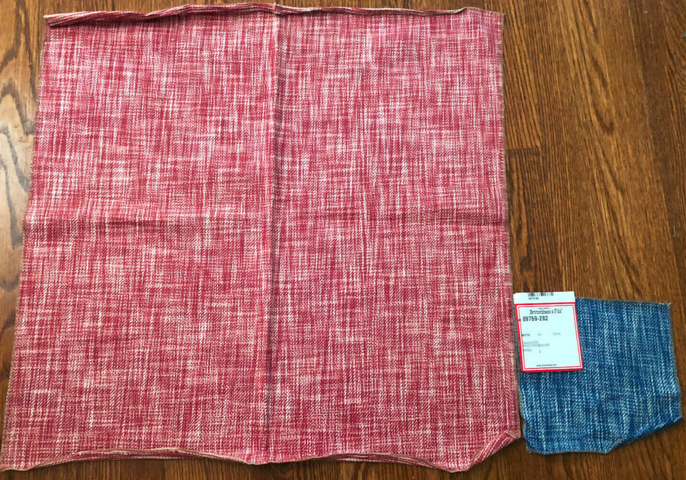 BRUNSCHWIG & FILS Charlecote Textured 27″ Pink + Small Indigo Fabric Samples