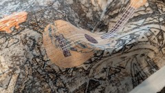 Hawaiian/Polynesian Tribal UKULELE Print w/Tapa Cloth background COTTON FABRIC
