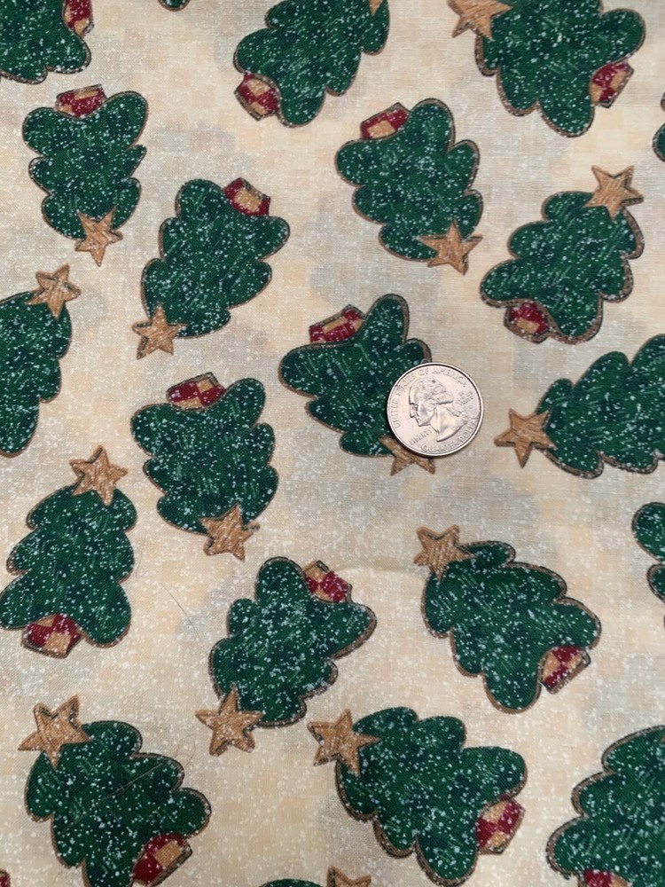 BTHY Vintage Christmas Tree Print Cotton fabric ~