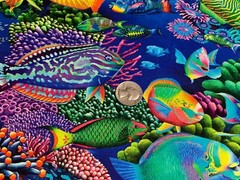 Fabric Fish Coral Canyon Ocean on Aqua Cotton KAUFMAN 1/4 Yd AQCD-199 0350