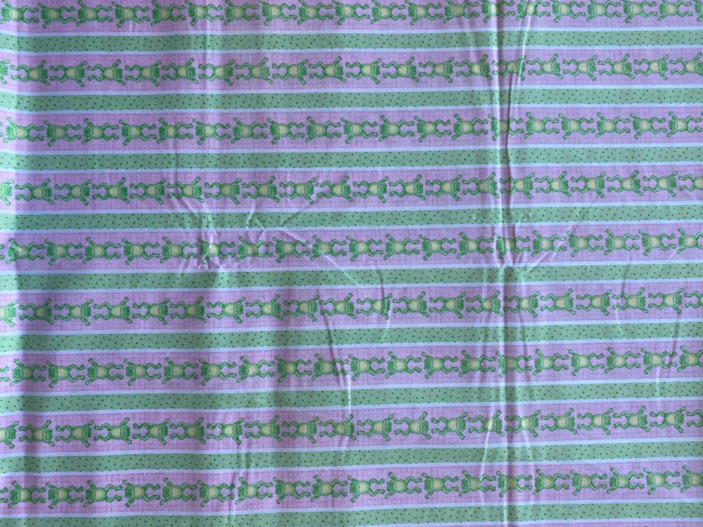 SIGNATURE CLASSICS~Oakhurst Textiles Fabric~JUMPING FROGS STRIPE ROW~Green Pink~