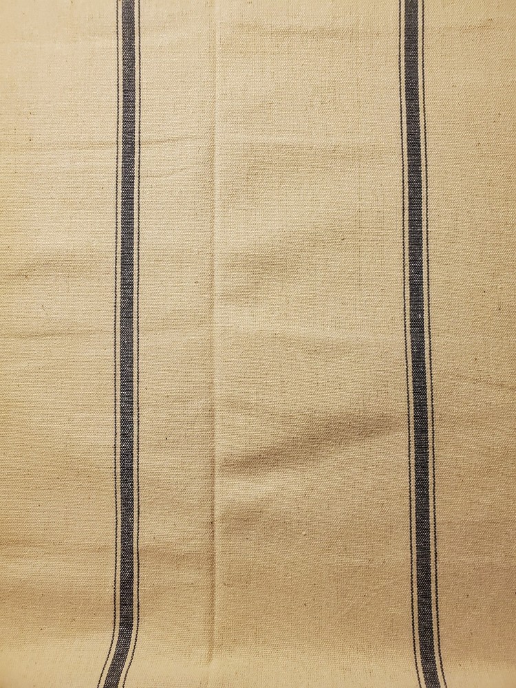 Grain Sack Ticking Drapery Upholstery Fabric, Cream/Navy, 1-7/8 yd Remnant