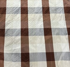 Ivory Brown Gray Plaid 100% silk dupioni fabric 54” wide Sold By The Yard