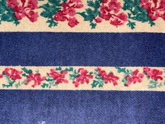 By 1/2 Yd Vintage Floral Stripe Cotton BTHY Fabric Blue Red Roses Buds