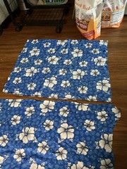 Lot Of 4 Polycotton Hawaiian Hibiscus Seashell Fabric, 16”x72”, 22”x19”, 24”x24”