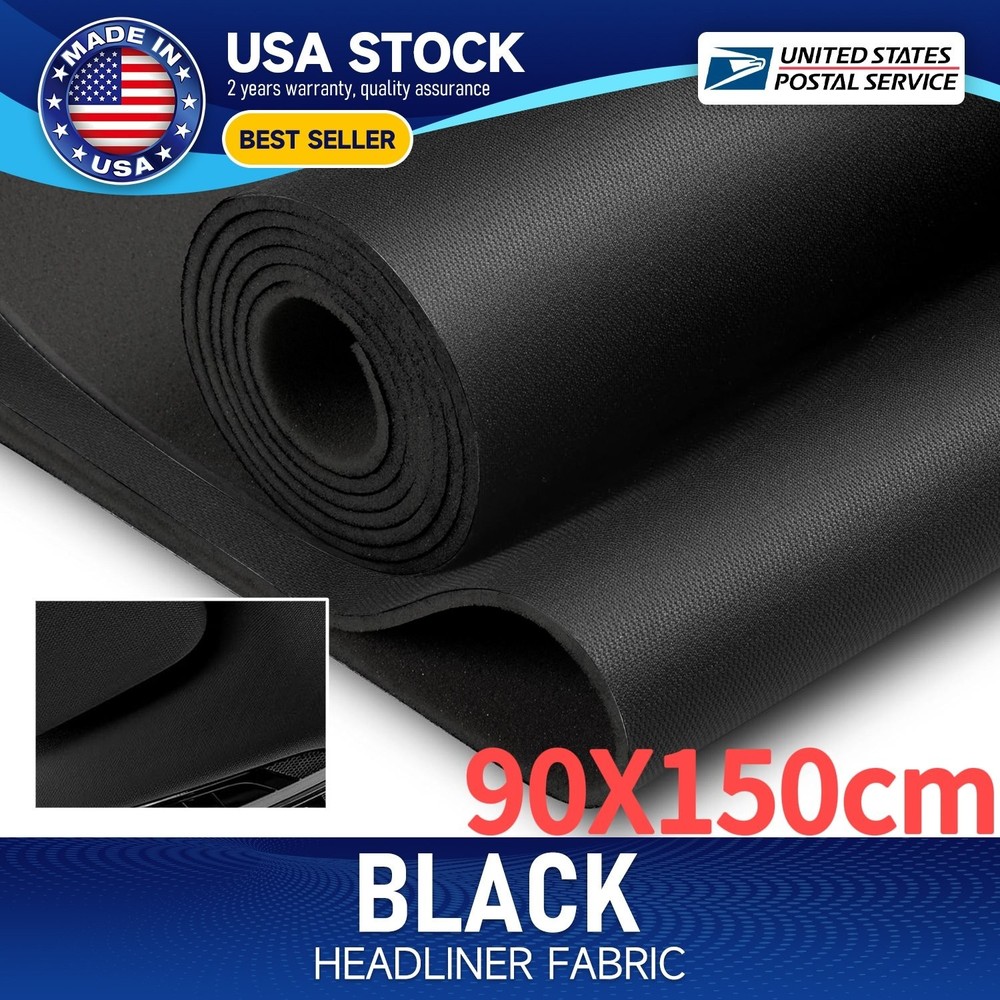 3MM Black Automotive flat knit Headliner Fabric with Foam Backing Car 60″ Wide