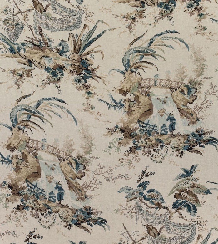 Anna G=French/Thibaut Curtain Fabric ‘MOOREA’ 3.8 METRES MINERAL – 100% Linen