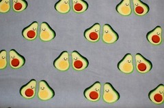 BTY*FACE MASKS*SMILING AVACADO DUOS ON DARK GREY 100% COTTON FLANNEL FABRIC 1YD