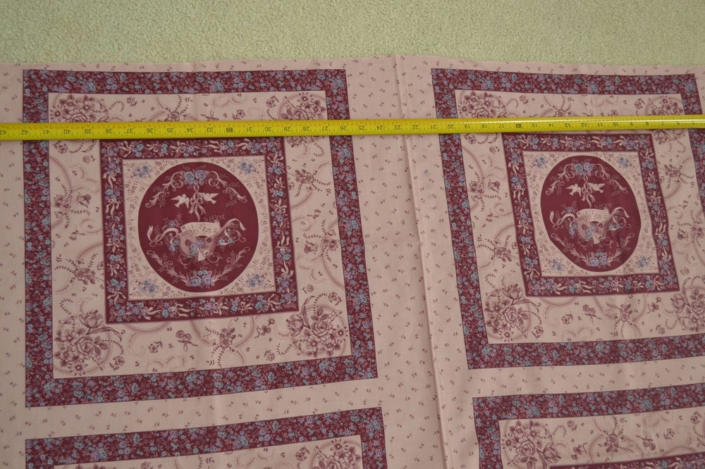 18″ Long x 45″, Burgundy & Dusty-Pink Floral Pillow or Quilt Block Panel, C2373