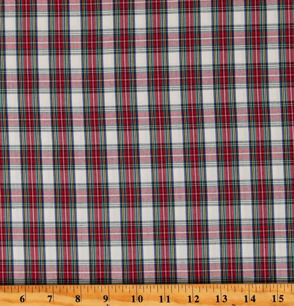 Cotton Blend Red Blue Green and White Plaid Shirting Fabric by the Yard D157.51