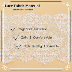 15.75″ Wide 3 Yard White Eyelash Lace Fabric, High Density Weaving Lace Ribbon w