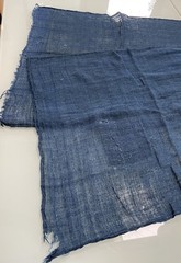 Antique Japanese BORO Indigo Kaya Mosquito Net Fabric Faded Distressed Blue 74″