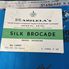 Vtg 1950s Harilela’s Hong Kong Silk Blend Brocade Fabric Turquoise Silver 5 Yard