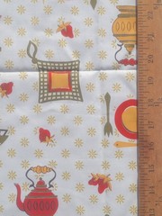 1 yd MCM VTG Gold Avocado Green Red Yellow Kitchen Novelty Fabric Cotton 38″ W